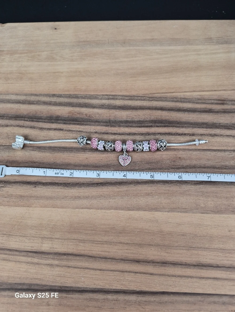 Stunning! Pink & Silver Crystal Charm Bracelet, Approx 7